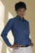 Women's Easy-Care Mini-Check Shirt - French Blue/White,LG